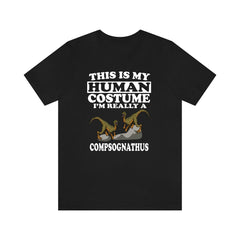 This is my human costume I am really a compsognathus tiny dinosaur tee