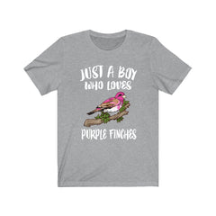 Just a boy who loves purple finches boreal winter songbird finch tee
