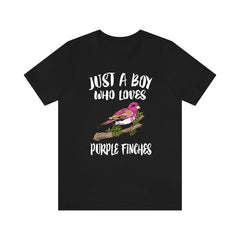 Just a boy who loves purple finches boreal winter songbird finch tee