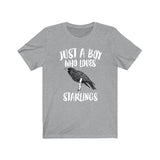 Just A Boy Who Loves Starlings Shirt, Starling Lover Shirt, Birding Shirt, Starling Lover Gift, Animal Adult Kids T-Shirt Image 1