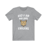 Just A Boy Who Loves Cougars Shirt, Cougar Lover Shirt, Cougar Shirt, Mountain Lion Lover Gift, Animal Adult Kids T-Shirt Image 2