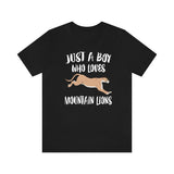 Just A Boy Who Loves Mountain Lions Shirt, Mountain Lion Lover Shirt, Mountain Lion Shirt, Cougar Lover Gift, Animal Adult Kids T-Shirt Image 1