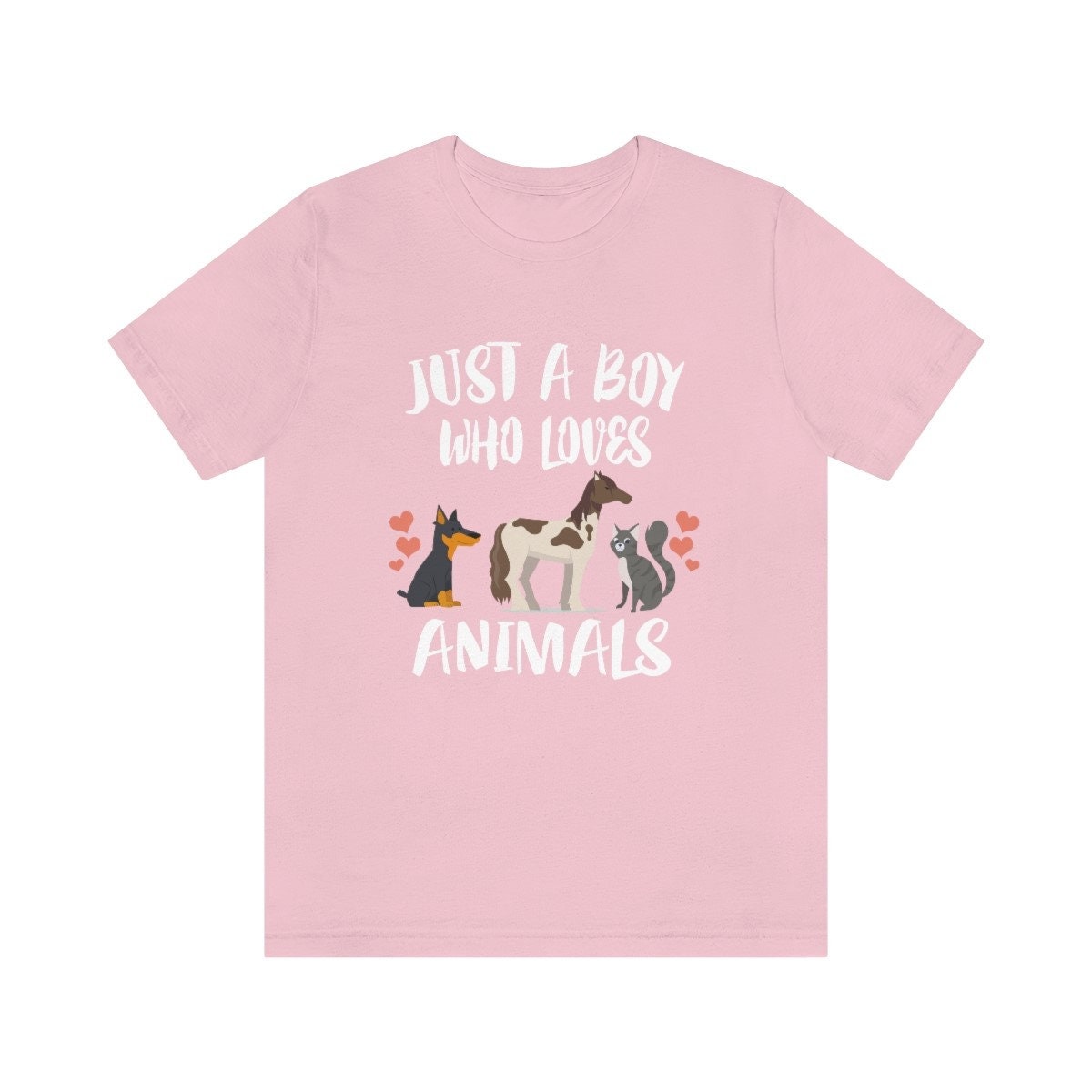 Just A Boy Who Loves Animals Dog Horse Cat Shirt, Dog Lover Shirt, Horse Shirt, Cat Lover Gift, Animal Adult Kids T-Shirt Image 4