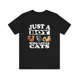 Just A Boy Who Loves Cats Shirt, Cat Lover Shirt, Cat Shirt, Cat Owner Gift, Animal Adult Kids T-Shirt Image 1