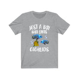 Just A Boy Who Loves Cichlids Fish Shirt, Cichlid Fish Lover Shirt, Cichlid Shirt, Aquarium Owner Gift, Animal Adult Kids T-Shirt Image 3