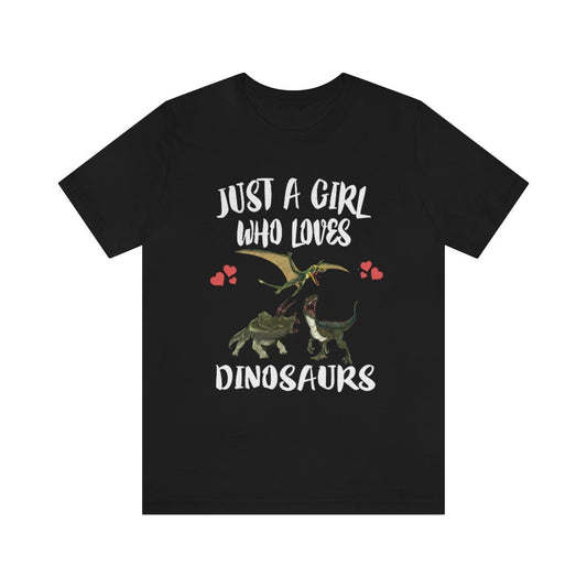 Just a girl who loves dinosaurs triceratops velociraptor multi dino tee