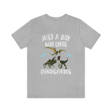 Just A Boy Who Loves Dinosaur Shirt, Triceratops Lover Shirt, Velociraptor Shirt, Pterodactyl Dimorphodon Shirt, Dinosaur Adult Kids Image 2