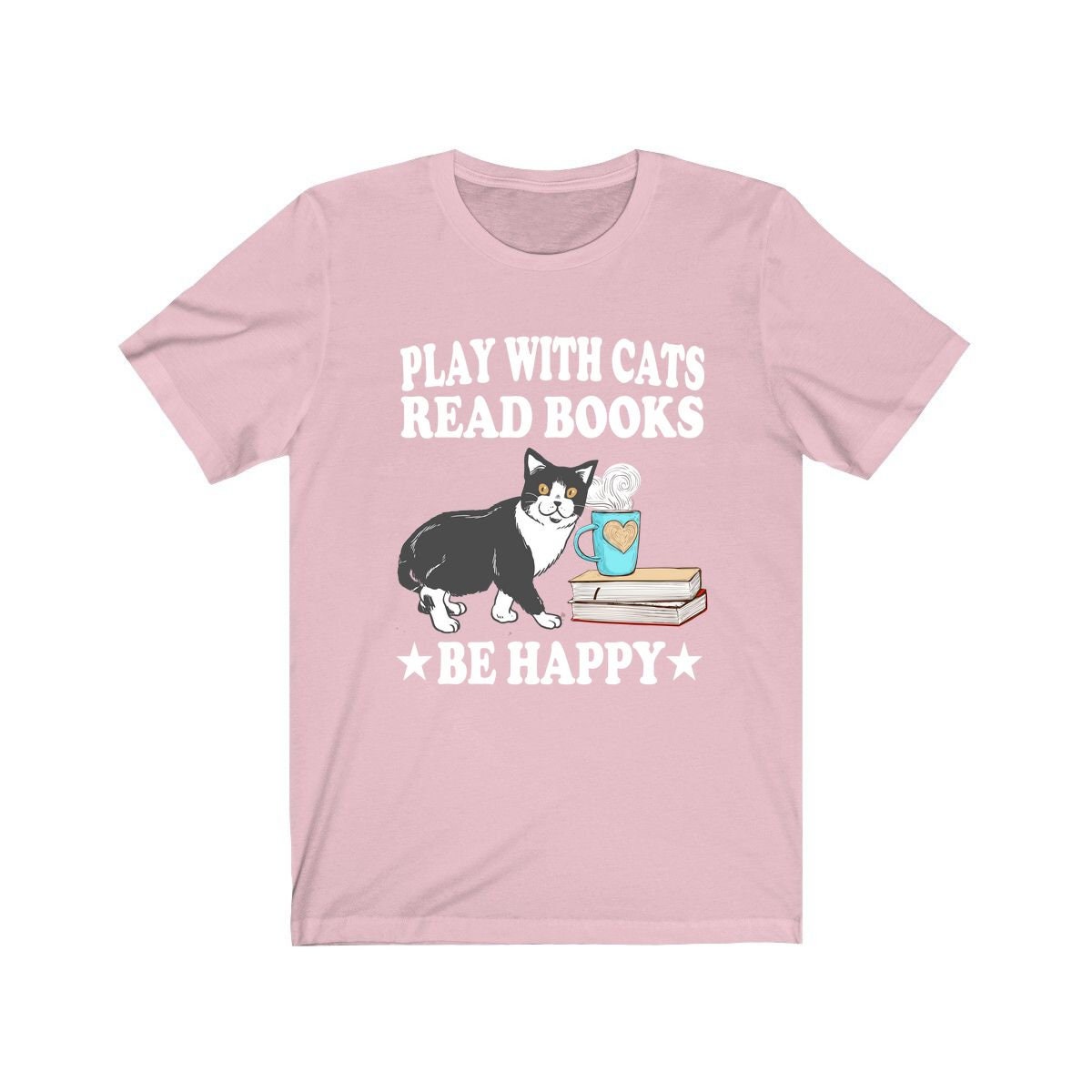 Play With Cats Read Book Be Happy Shirt, Cat Lover Shirt, Cat Shirt, Cat Funny Shirt, Cat Lover Gift, Cat Boy Girl T-Shirt Image 4
