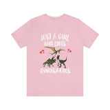 Just A Girl Who Loves Dinosaur Shirt, Triceratops Lover Shirt, Velociraptor Shirt, Pterodactyl Dimorphodon Shirt, Dinosaur Adult Kids Image 3