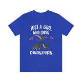 Just A Girl Who Loves Dinosaur Shirt, Triceratops Lover Shirt, Velociraptor Shirt, Pterodactyl Dimorphodon Shirt, Dinosaur Adult Kids Image 4