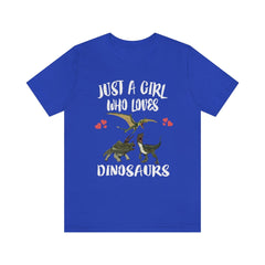 Just a girl who loves dinosaurs triceratops velociraptor multi dino tee