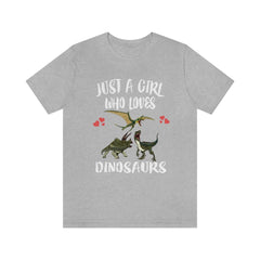 Just a girl who loves dinosaurs triceratops velociraptor multi dino tee