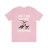 Just A Boy Who Loves Dinosaur Shirt, Triceratops Lover Shirt, Velociraptor Shirt, Pterodactyl Dimorphodon Shirt, Dinosaur Adult Kids Image 4