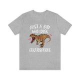 Just A Boy Who Loves Ceratosaurus Dinosaur Shirt, Ceratosaurus Lover Shirt, Ceratosaurus Shirt, Dinosaur Lover Shirt, Dinosaurs Adult Kids Image 2