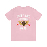 Just A Girl Who Loves Bats Shirt, Bat Lover Shirt, Bat Lover Gift, Bat Shirt, Animal Adult Toddler Kids T-Shirt Image 3