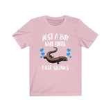 Just A Boy Who Loves Fire Skinks Ok Lizards Shirt, Skink Lizard Lover Shirt, Pet Fire Skink Gift, Lizard Shirt, Adult Kids Animal T-Shirt Image 4