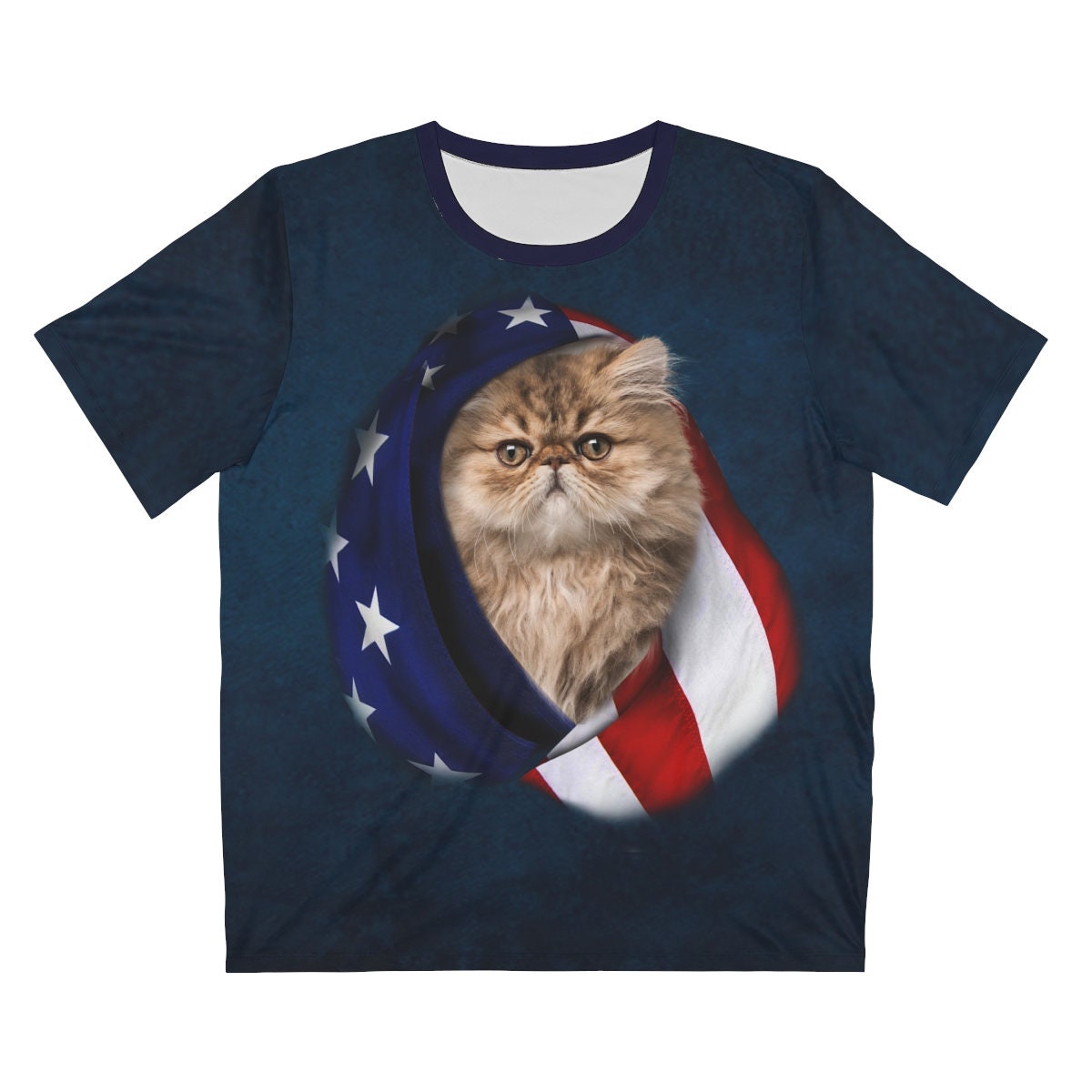 American USA Flag Cat Kitty T-Shirt, Cute Cat Shirt, Cute Kitty Lover Shirt, USA Flag Patriot Gift, Boy Girl Shirt, Animal Adult Kids Shirt Image 1