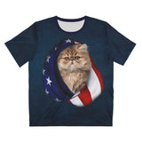 American USA Flag Cat Kitty T-Shirt, Cute Cat Shirt, Cute Kitty Lover Shirt, USA Flag Patriot Gift, Boy Girl Shirt, Animal Adult Kids Shirt Image 1