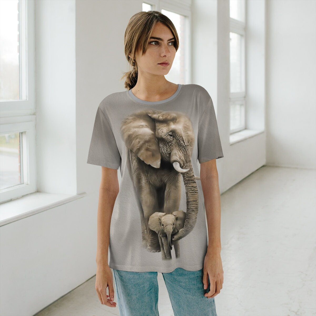 African Elephant With Baby T-Shirt, Elephant Shirt, Elephant Lover Shirt, Elephant Gift, Boy Girl Elephant Shirt, Animal Adult Kids T-Shirt Image 2