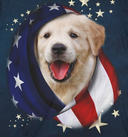 Golden Retriever USA Flag T-Shirt - golden retriever USA flag design