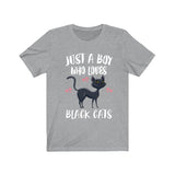 Just A Boy Who Loves Black Cats Ok Shirt, Cat Lover Shirt, Cat Dad Shirt, Funny Cat Gift, Boy Girl Shirt Image 1