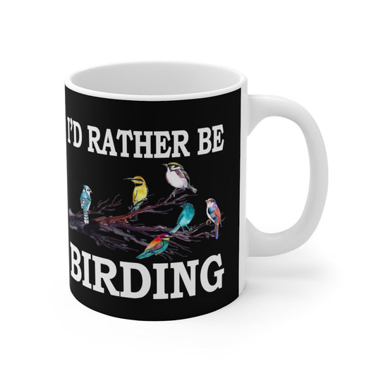 I'd Rather Be Birding Coffee Mug - bird print design