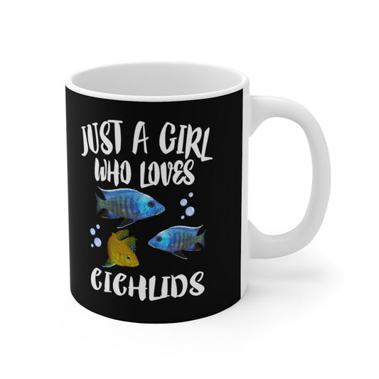 Just A Girl Who Loves Cichlids Coffee Mug - cichlid print design