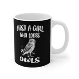 Just A Girl Who Loves Owls Bird Tee Coffee Mug, Owl Lover Gift, Birding Animal Mug Image 1