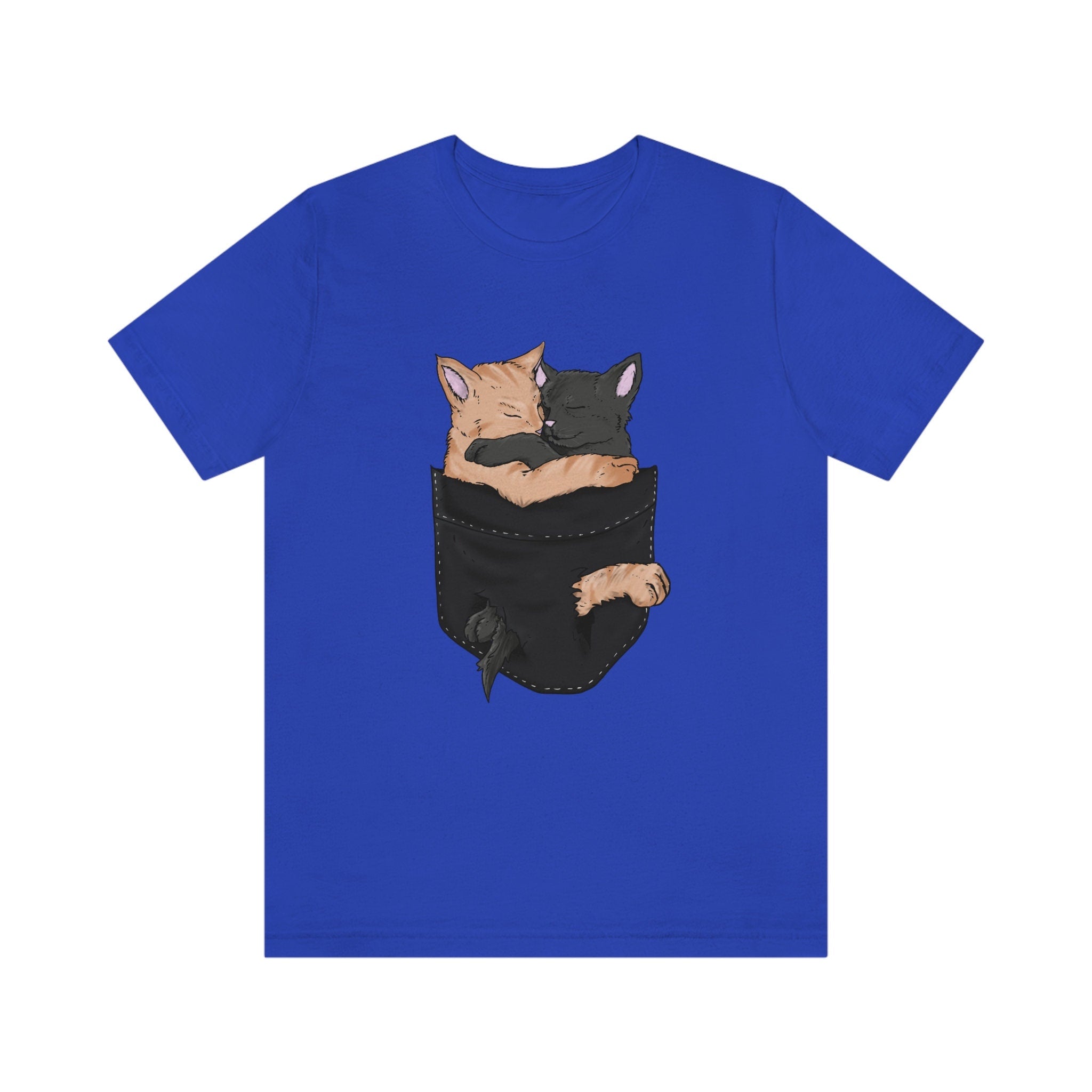 Cats Hugging In Pocket Love Shirt, Cat Lover Shirt, Cute Cat Shirt, Cat Funny Shirt, Girl Boy Cat Lover Gift, Cat Girl T-Shirt Image 6