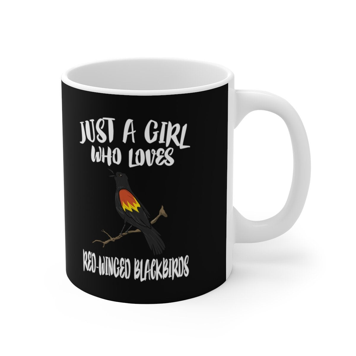 Just A Girl Who Loves Red-winged Blackbirds Bird Tee Coffee Mug, Blackbird Lover Gift, Birding Animal Mug Image 2