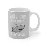 Just A Girl Who Loves Sharks Tee Coffee Mug, Shark Lover Gift, Shark Animal Mug Image 2