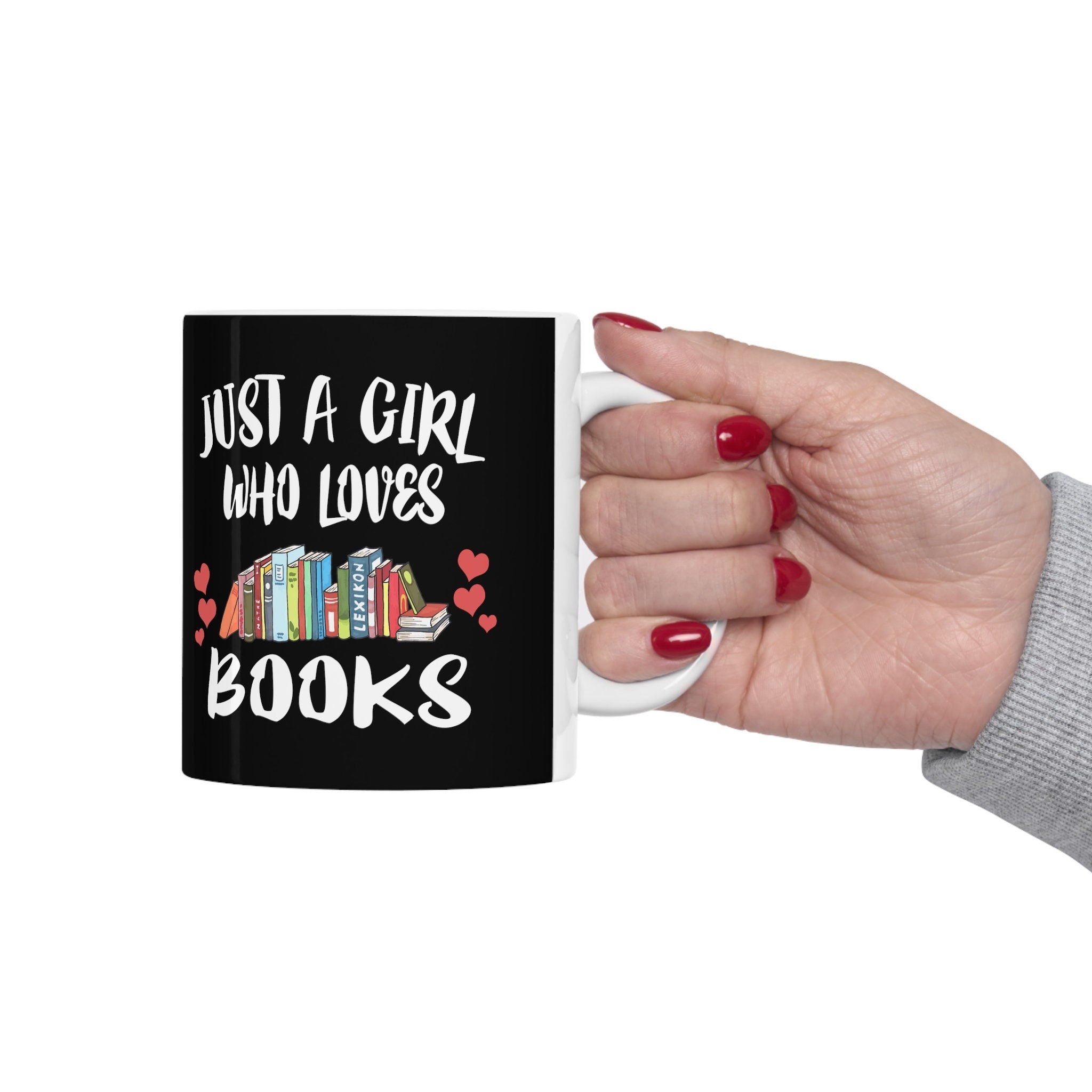 Just A Girl Who Loves Books Tee Coffee Mug, Book Lover Gift, Book Reader Mug Image 2