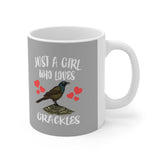 Just A Girl Who Loves Grackles Bird Tee Coffee Mug, Grackle Lover Gift, Birding Animal Mug Image 1