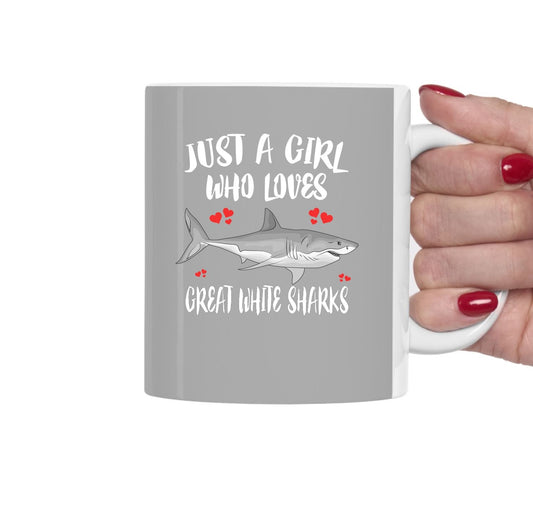 Just A Girl Who Loves Great White Sharks Coffee Mug - great white shark print design