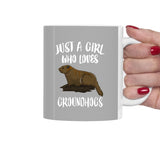 Just A Girl Who Loves Groundhogs Tea Coffee Mug, Groundhog Lover Gift, Groundhog Animal Mug Image 1