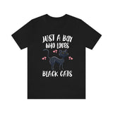 Just A Boy Who Loves Black Cats Ok Shirt, Cat Lover Shirt, Cat Dad Shirt, Funny Cat Gift, Boy Girl Shirt Image 2