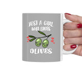Just A Girl Who Loves Olives Vegetable Tea Coffee Mug, Olive Lover Gift, Vegan Mug Image 1