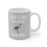 Just A Girl Who Loves Herons Birds Tee Coffee Mug, Heron Lover Gift, Heron Animal Mug Image 1