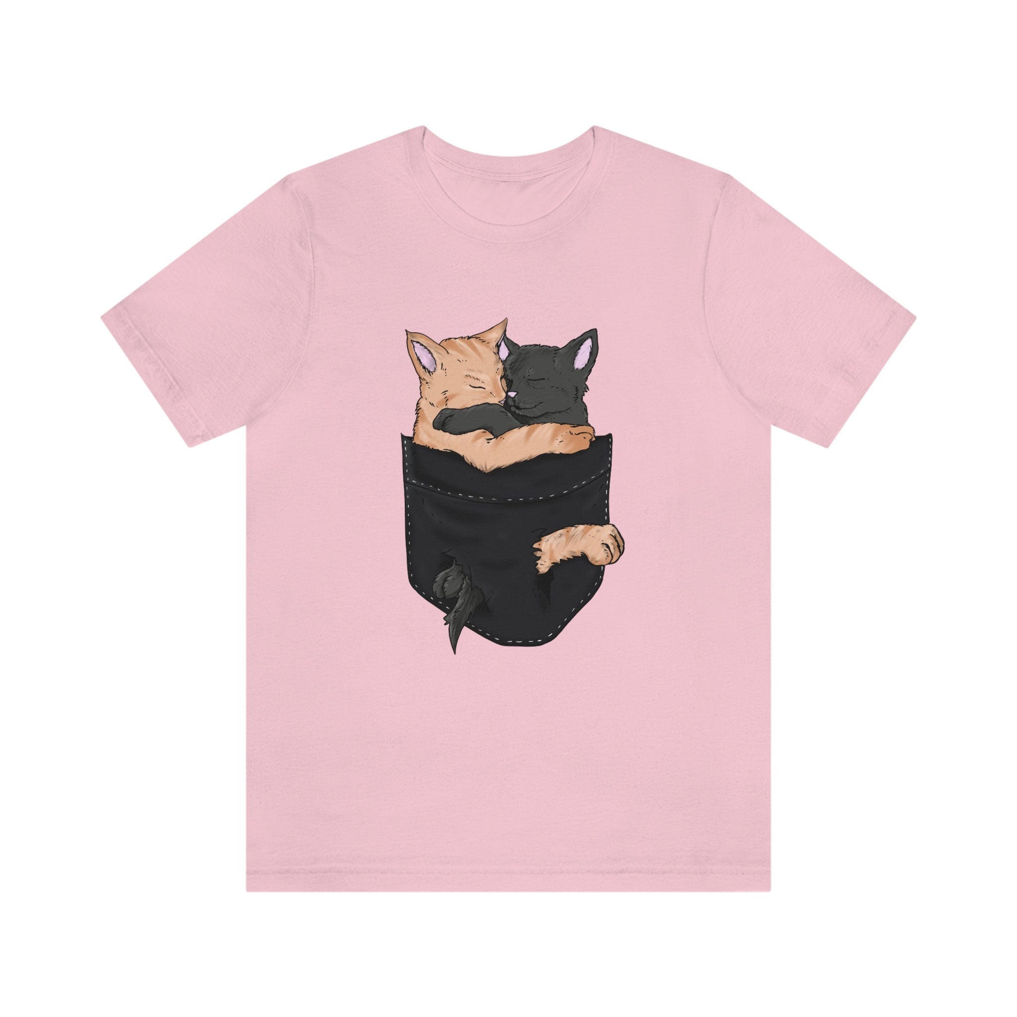 Cats Hugging In Pocket Love Shirt, Cat Lover Shirt, Cute Cat Shirt, Cat Funny Shirt, Girl Boy Cat Lover Gift, Cat Girl T-Shirt Image 5