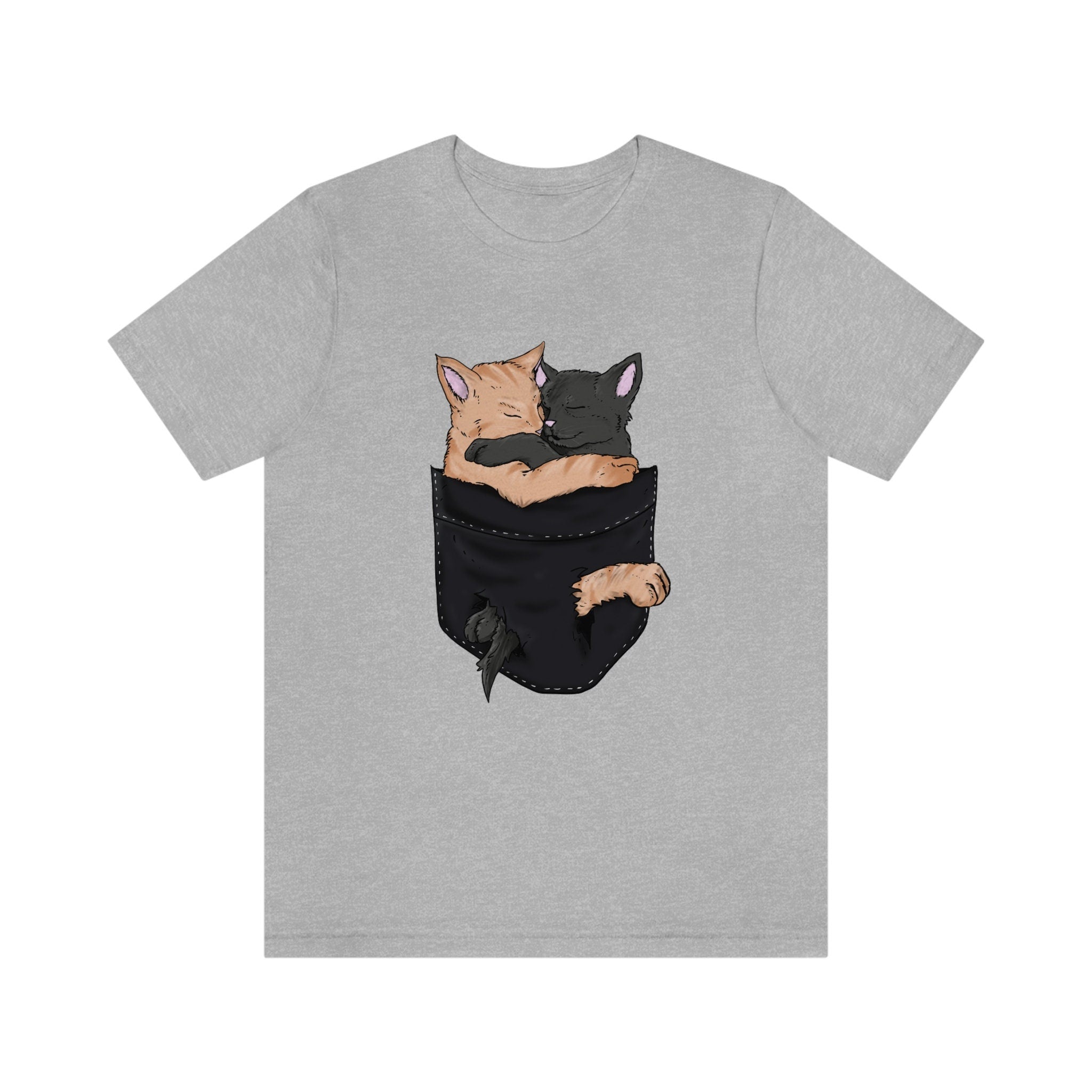 Cats Hugging In Pocket Love Shirt, Cat Lover Shirt, Cute Cat Shirt, Cat Funny Shirt, Girl Boy Cat Lover Gift, Cat Girl T-Shirt Image 3