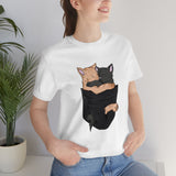 Cats Hugging In Pocket Love Shirt, Cat Lover Shirt, Cute Cat Shirt, Cat Funny Shirt, Girl Boy Cat Lover Gift, Cat Girl T-Shirt Image 2