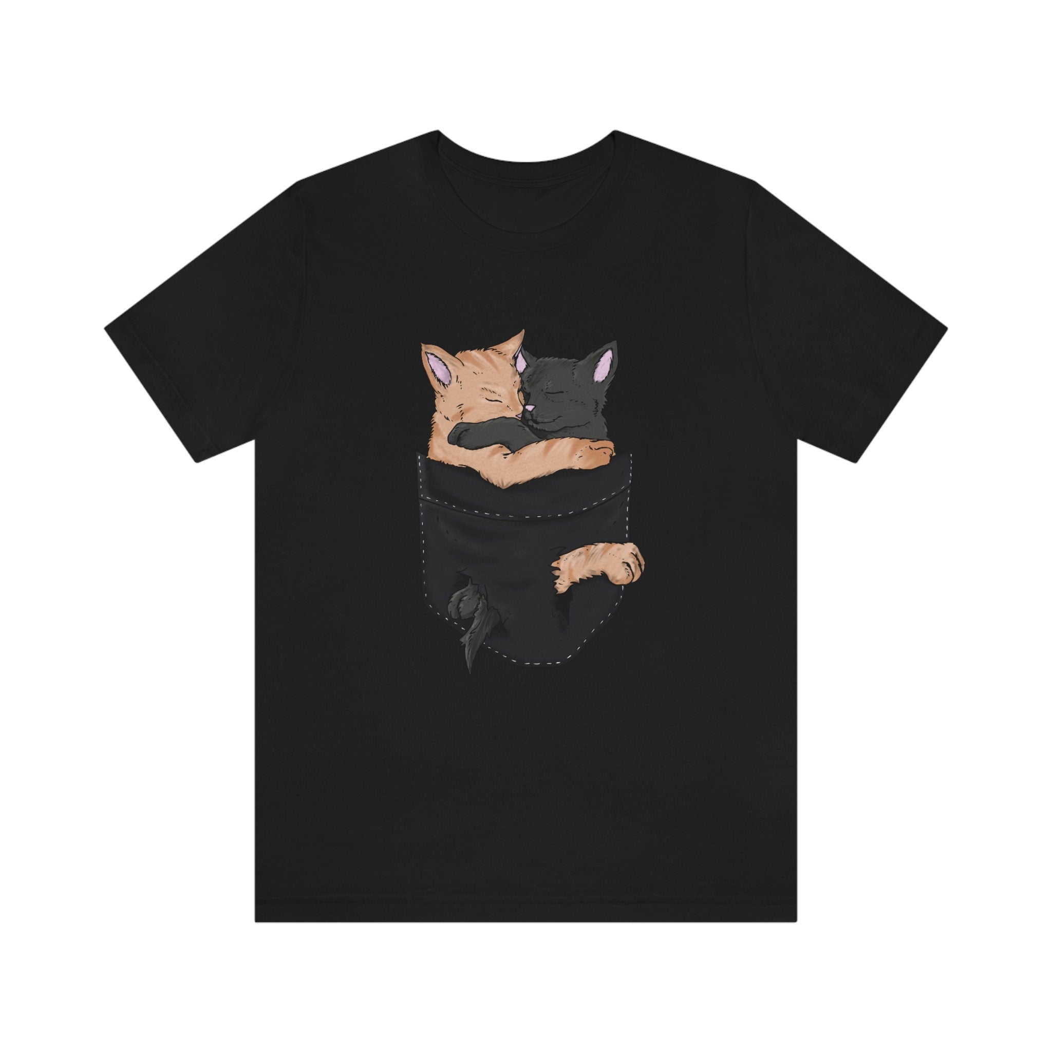 Cats Hugging In Pocket Love Shirt, Cat Lover Shirt, Cute Cat Shirt, Cat Funny Shirt, Girl Boy Cat Lover Gift, Cat Girl T-Shirt Image 4
