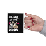 Just A Girl Who Loves Bunnies Rabbit Tee Coffee Mug, Bunny Lover Gift, Bunny Animal Mug Image 3