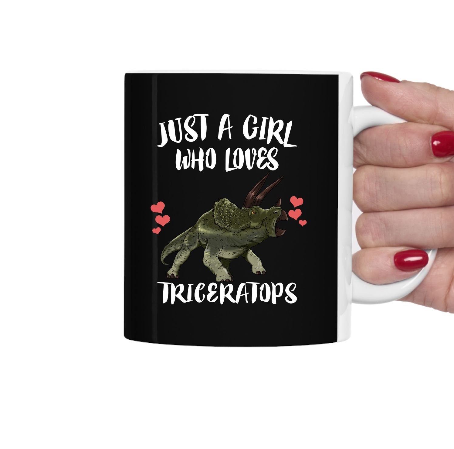 Just A Girl Who Loves Triceratops Dinosaur Tea Coffee Mug, Triceratops Lover Gift, Triceratops Dinosaur Animal Mug Image 2