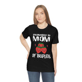 Promoted To Mom Of Triplets Strawberry Shirt, Mom Of Triplets Gift, Mother Triplets Pregnancy Announcement T-Shirt Image 1