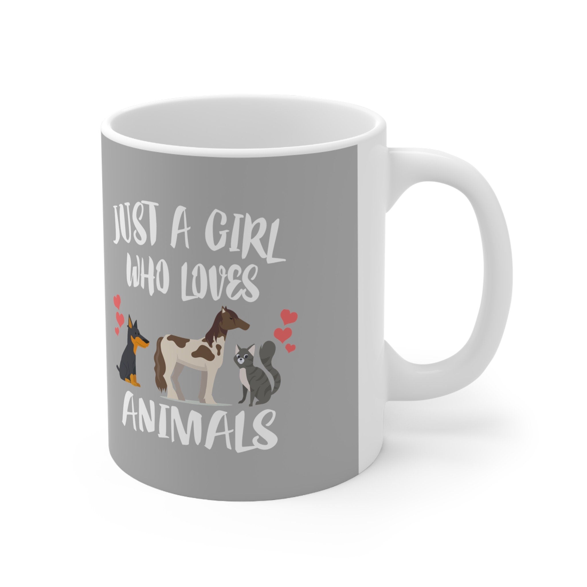 Just A Girl Who Loves Animals Horse Dog Cat Tee Coffee Mug, Animal Lover Gift, Dog Cat Horse Animal Mug Image 2