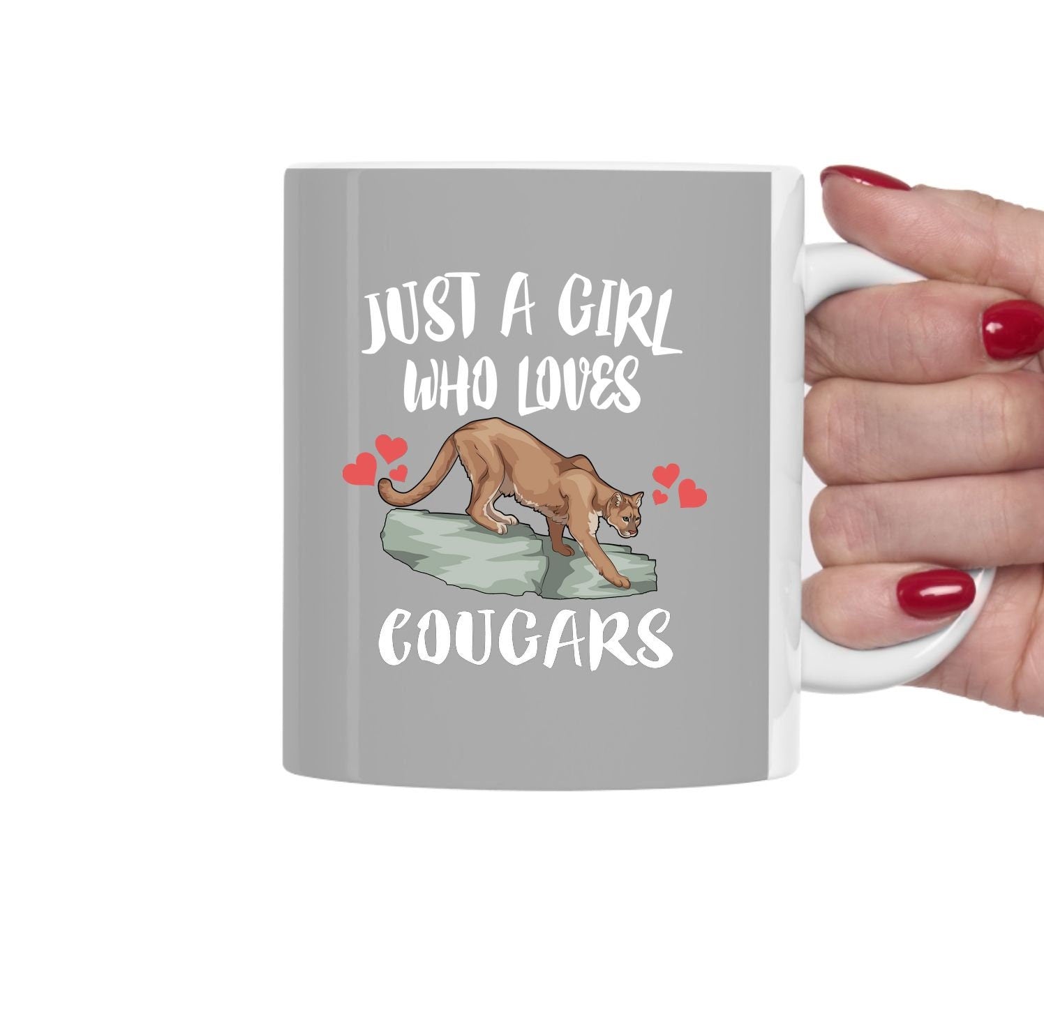 Just A Girl Who Loves Cougars Tee Coffee Mug, Mountain Lion Lover Gift, Cougar Animal Mug Image 2