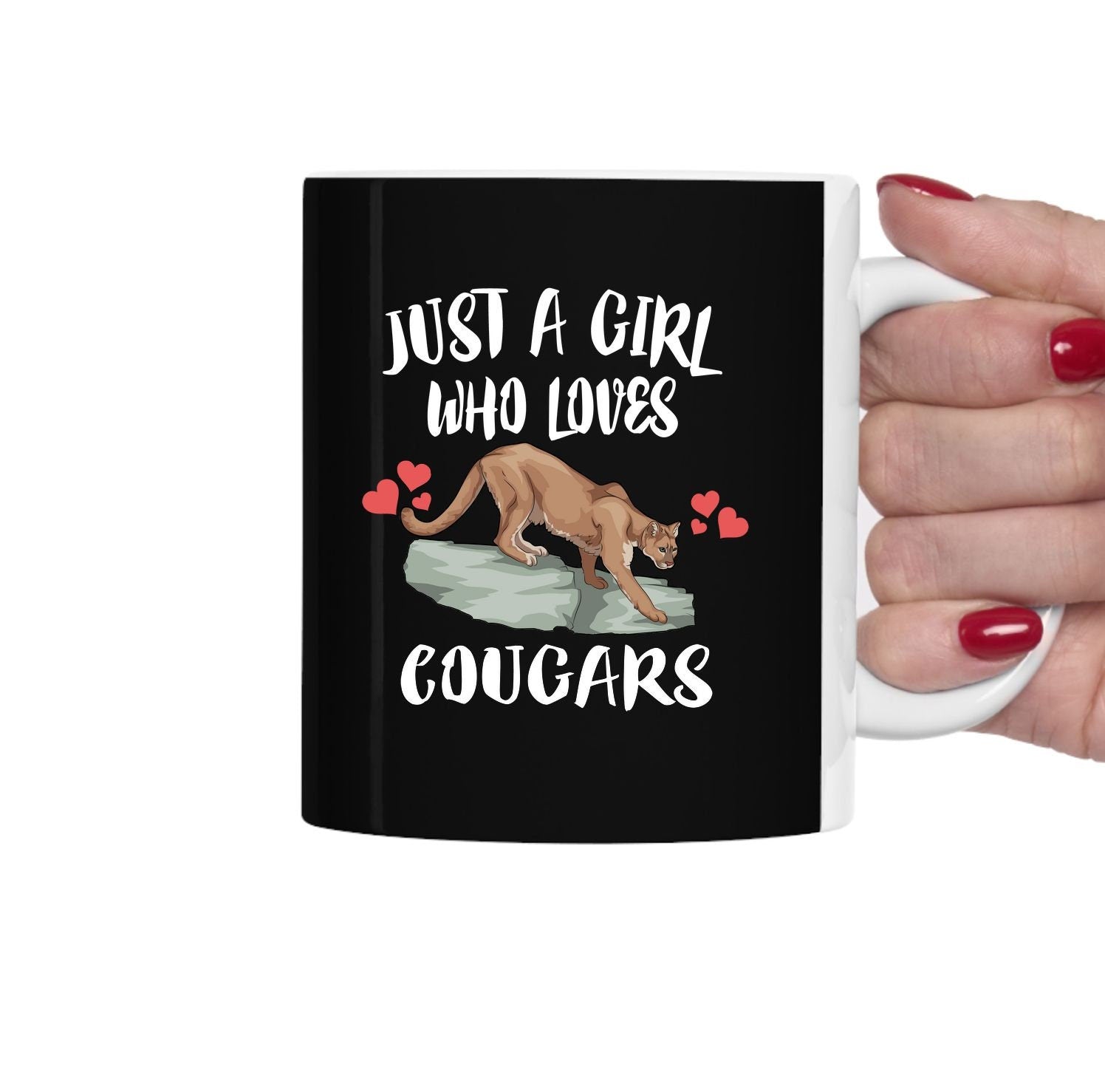 Just A Girl Who Loves Cougars Tee Coffee Mug, Mountain Lion Lover Gift, Cougar Animal Mug Image 1