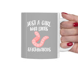 Just A Girl Who Loves Earthworms Tea Coffee Mug, Earthworm Lover Gift, Earthworm Animal Mug Image 2