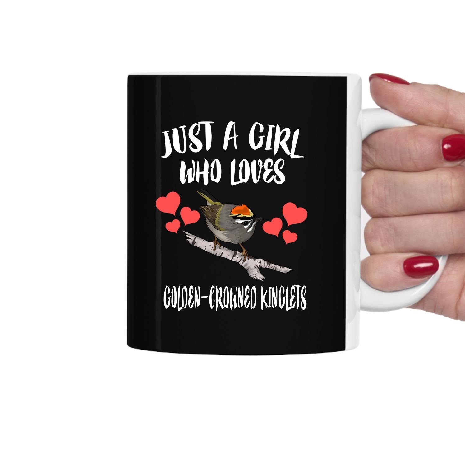 Just A Girl Who Loves Golden-crowned Kinglet Bird Tee Coffee Mug, Kinglet Lover Gift, Birding Animal Mug Image 2